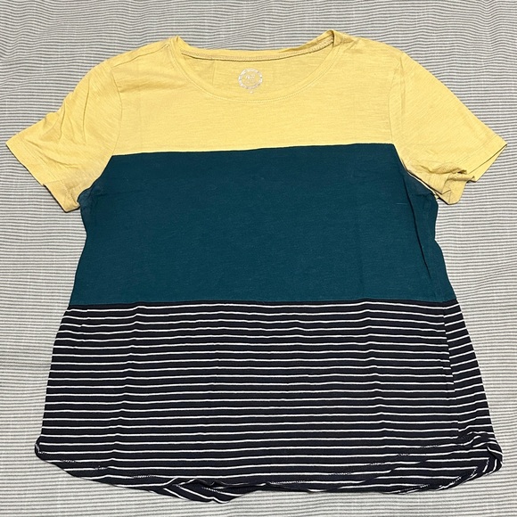 Maurices Tops - Maurices Yellow and Teal Colorblock Striped Tee